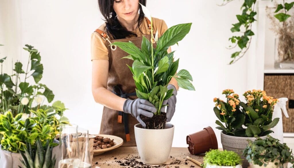 Peace lily transplanting in bigger pot