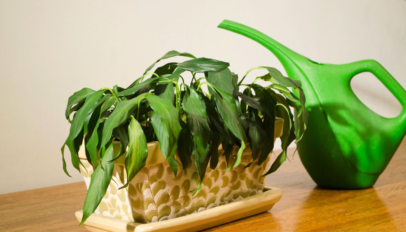 Watering peace lily plant