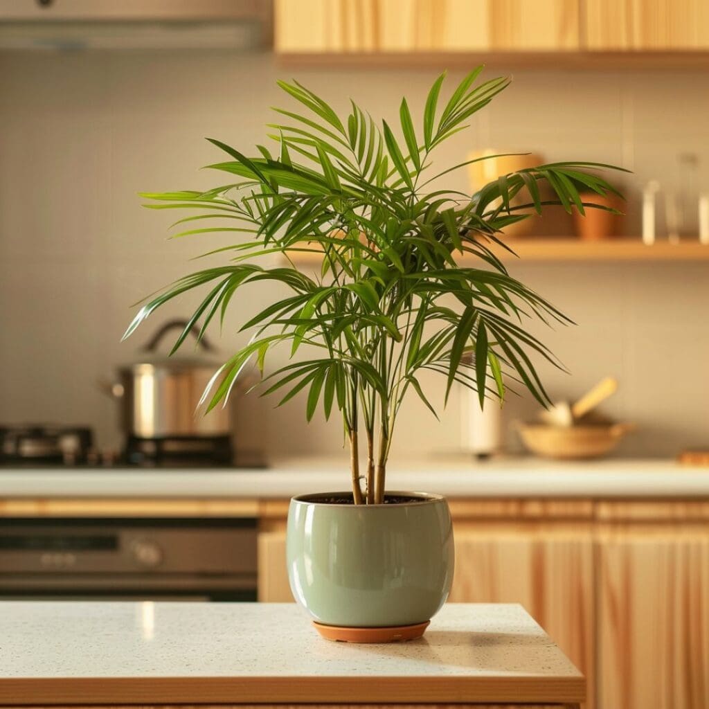 bamboo palm on cabinet
