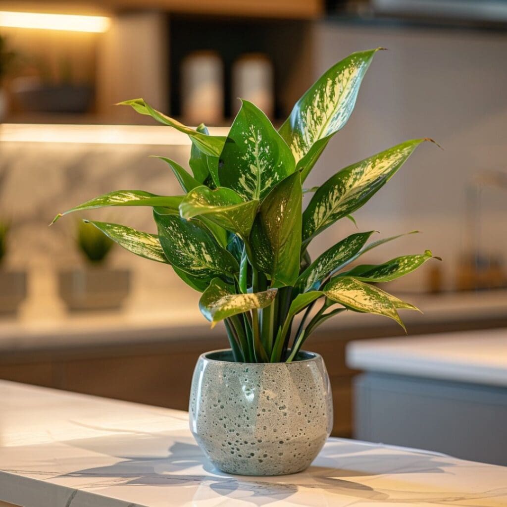 chinese evergreen on cabinet