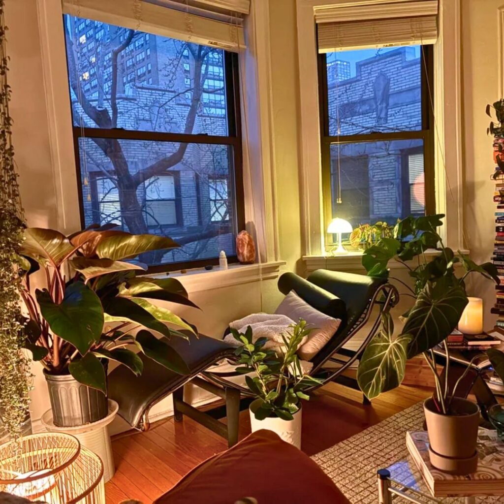 warm light reading nook